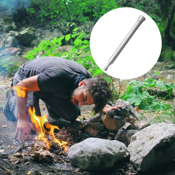 Vikbart rostfritt stål eldblåsrör Gear Campfire Tool