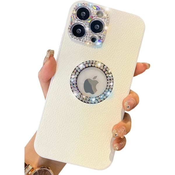 Heyone Tyylikäs iPhone 11 Pro Max -kuori nahkaa, kimaltava bling-strassi timantti söpö suojakuori ohut tyttömäinen glitter - 6,5 tuumaa (valkoinen)
