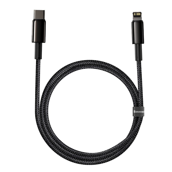 Baseus Tungsten 1m 20W PD USB-C - Lightning Punottu Nylonkaapeli - Musta Black Svart