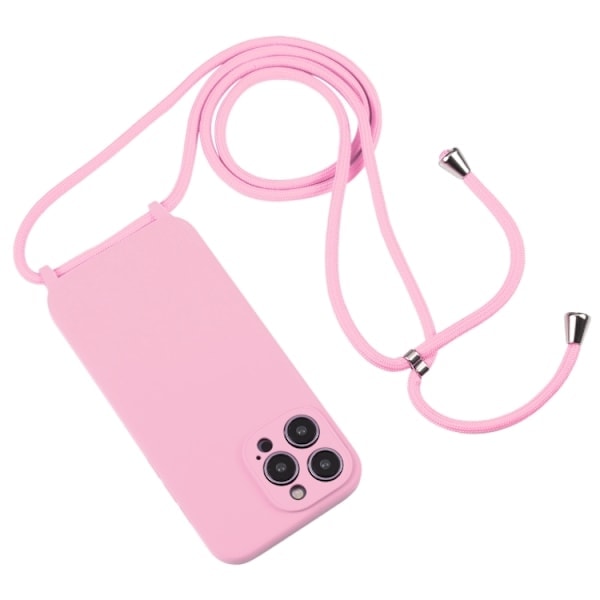 iPhone 15 Pro Max Kuori Silikoni Nauhalla Pinkki