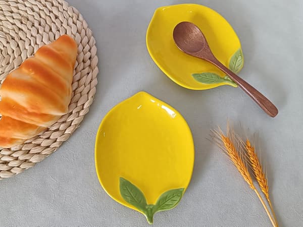 Ceramic Spoon Rest for Stove Top, Cute Lemon Shaped Spoon Holder for Kitchen Counter