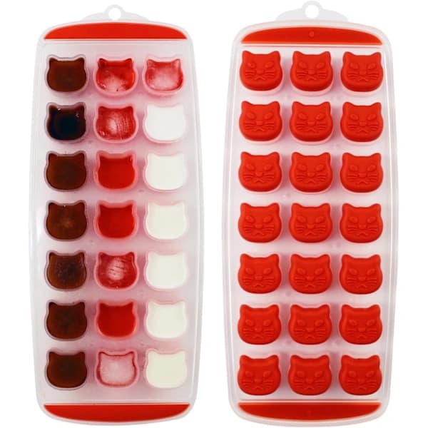 Cat Ice Tray, Red Silicone Mold, Easy Release Cocktail Ice Maker, BPA-Free, 2-Pack