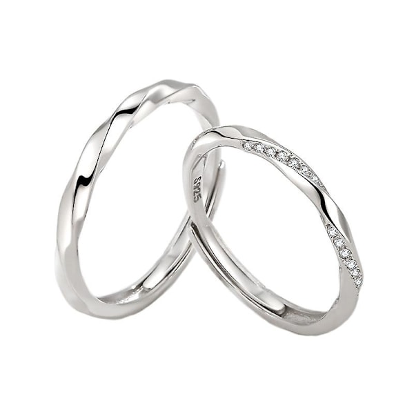 Couple Rings, S925 Sterling Silver Simple Open Couple Rings for Men and Women, Valentine's Day Gift