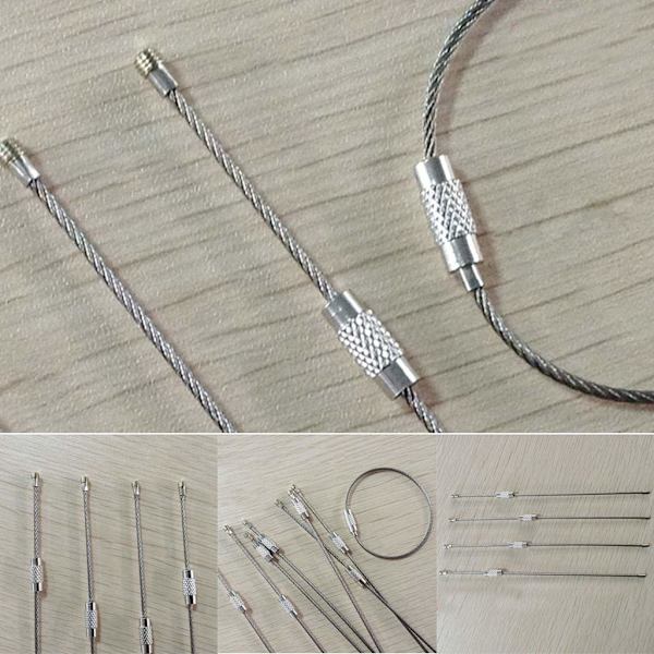 Wire nøglering kabel (10 stk.) Tyk rustfrit stål nøglering wire loops med sikker skruelås til ophængning af bagagemærker