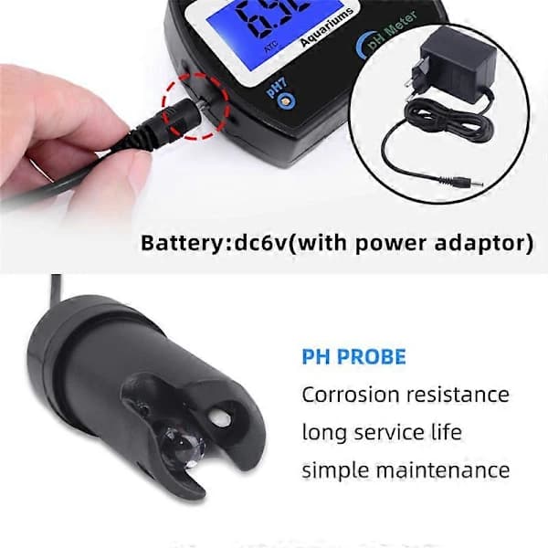 Noggrann pH-mätare för akvarium, multi-parameter vattenkvalitetsmonitor online pH-mätare acidometer EU[CO]