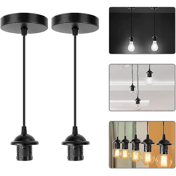2 st E27 Svart Krom Lampa Takrosett Ljusarmatur