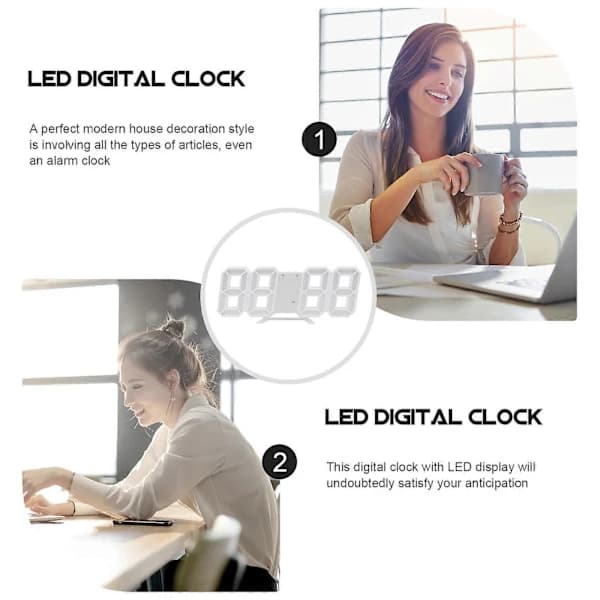 Digital Klocka Digital Väckarklocka Digital Väggklocka LED Alarm Digital Väggklocka Bordsklocka Digital Bordsklocka Vit