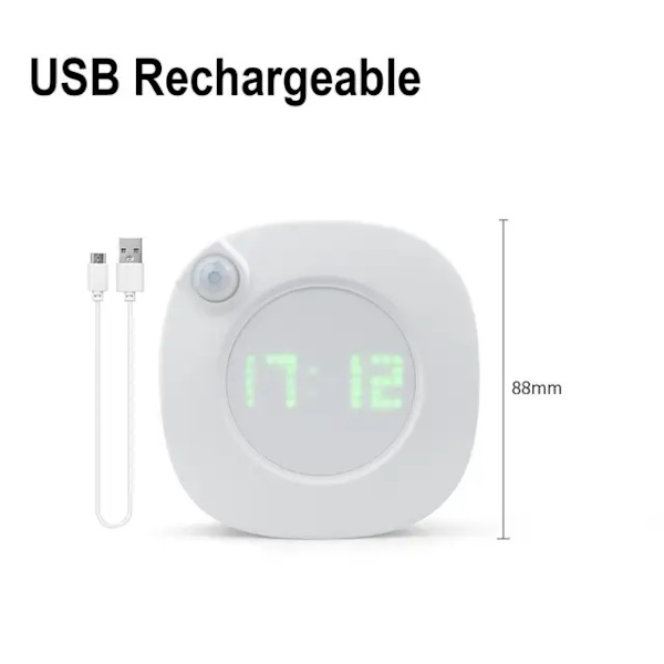 LED PIR Motion Sensor Wall Clock Light 360 Degree USB Modern Design Digital Clock Time Indoor Kitchen Bathroom Study Night Light