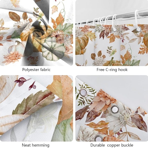 Bruseforhæng Efterår Akvarel Blomstret Ahornblad Bruseforhæng til Badeværelse Boho Efterår Thanksgiving Græskar Hjem Badekar Dekoration Vandtæt Stof Style 4