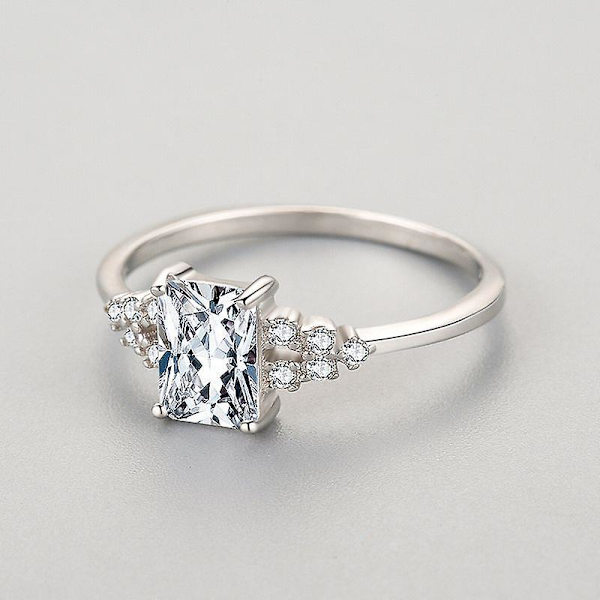 Rektangulær Zirkon Ring Damemode Lys Luksus Ring Sølv Smykker-----Størrelse 8