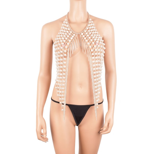 Kroppskedja Guld Tassel Bikini Kedja Sexig Glitter Halsband Kedja Strand Kroppssmycken Rave Nattklubb Fest Kroppsaccessoar för Kvinnor