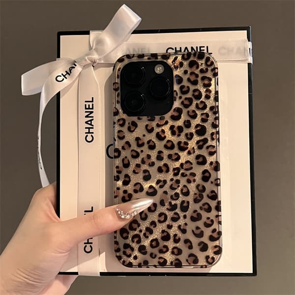 Guld Svart Leopardtryck Transparent Glitter Skyddande Telefonfodral