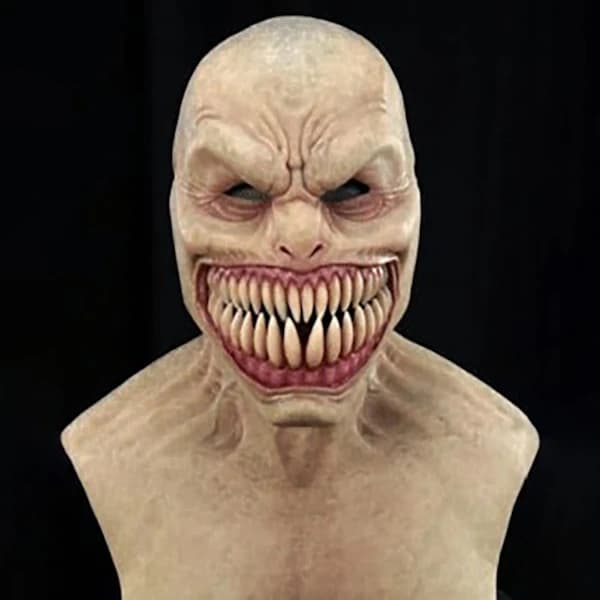 Scary Realistic Emulsion Halloween Headgear Pointed Teeth Split Mouth Horror Face Mask for Home 1 1[CO]