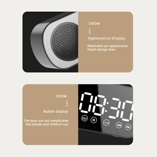 Smart Spejl Vækkeur med Bluetooth Højttaler - Engelsk Version - Z7 Sort[CO]