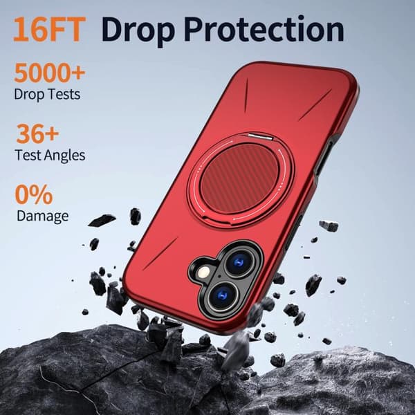 iPhone 17 Case - Metal with Rotation Function and MagSafe TPU Hybrid PC Röd