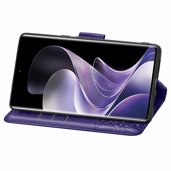 Xiaomi Redmi Note 14 Pro 5G Kotelo Nahka Perhoskuvio Tumman Violetti
