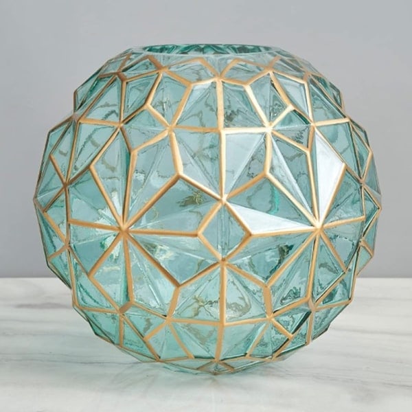 Outline i Guld Glasvas, Söt Grön Blomvas, Handblåst Sfärvas för Bokhylla, Matbord, Matsal, Möte