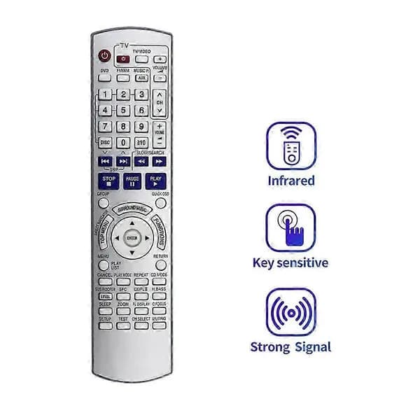 Erstatningsfjernbetjening til Panasonic DVD Home Theater System SA-HT740 SA-HT743 SA-HT940, Sølv, Ingen programmering påkrævet