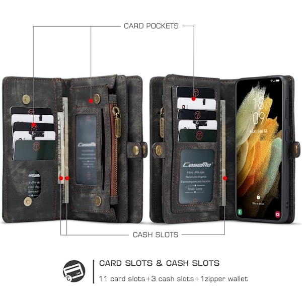 Samsung Galaxy S21 Plus - CASEME 2-i-1 Multifunktionellt Plånboksfodral - Svart
