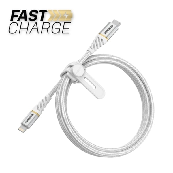OtterBox Premium 1 m USB-C till Lightning-kabel, nylonflätad, vit