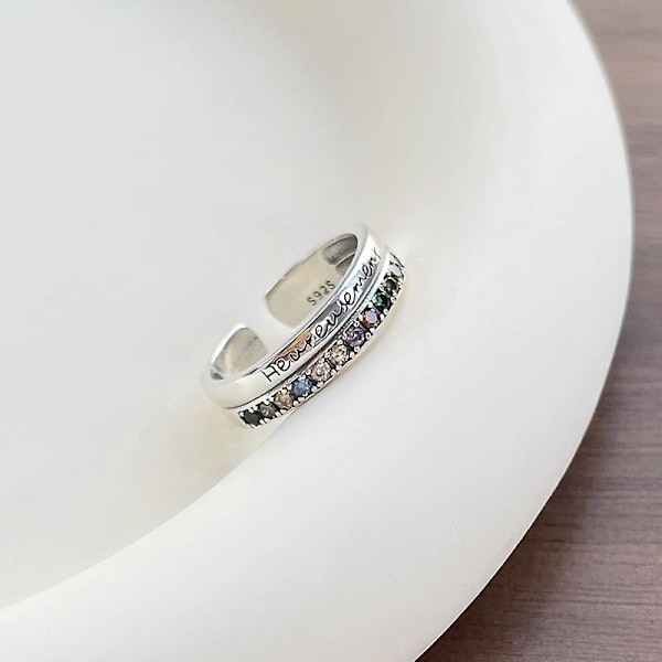Dubbelskikts färgglad diamantbokstavsring, S925 sterlingsilver retro sliten modering, personlig ring