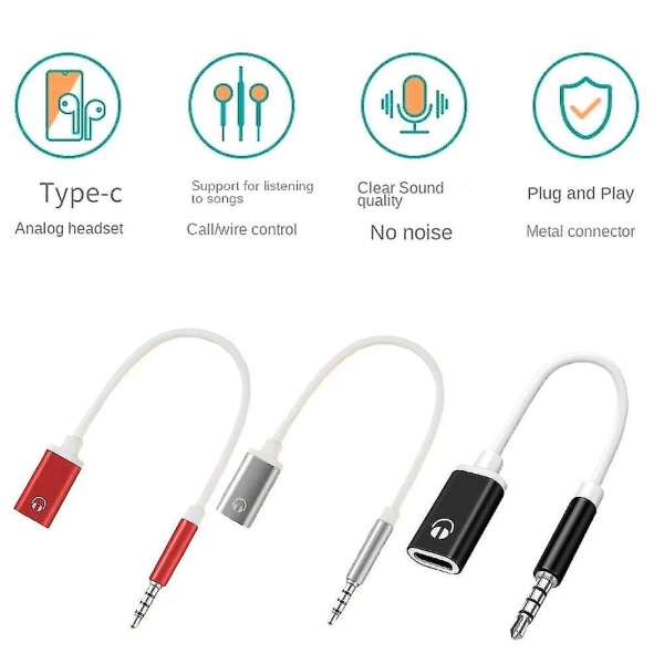 3,5 mm hann til Type-C hunn hodetelefonkonverter, flat til rund analog runde