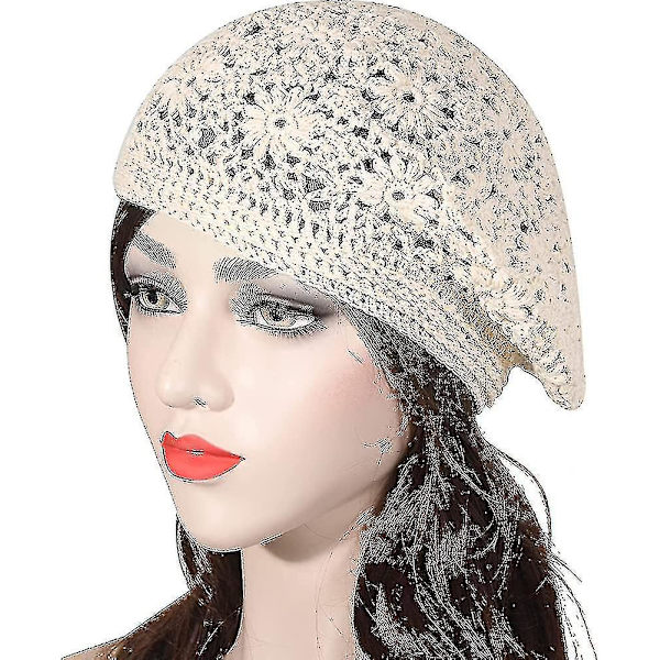 Kvinners bomull sommer heklehatt lett retro håndlaget beret