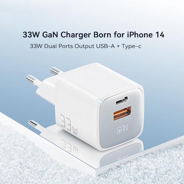 ESSAGER 33W GaN USB-C/USB-A Hurtiglader Hvit