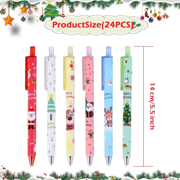 24-pack julpenner, julkulspetspennor, tecknade jultomteälgar, set, julklapp adventskalender 2023