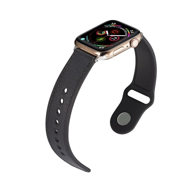 Äkta Läder Armband Apple Watch 42/44/45/49 mm Svart Black Svart
