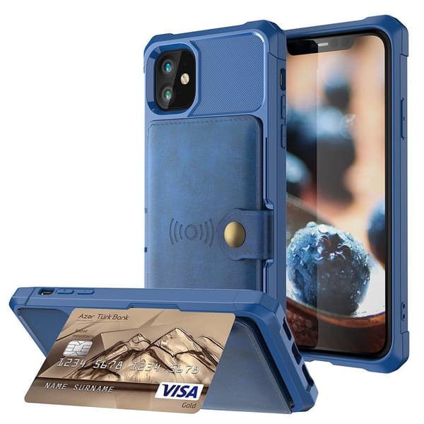 iPhone 12 Mini - Practical Case with Card Holder Blå