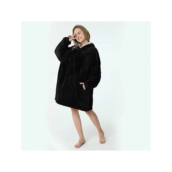 Oversized Hættetrøje med Hætte - Fleece Sort[CO]