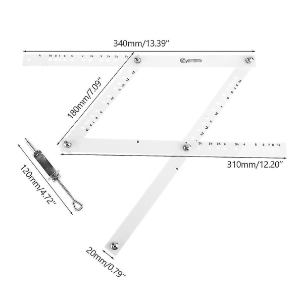 34 cm skaleringstegning linjal pantograf sammenleggbar linjal reduksjonsforstørrelsesverktøy håndverk