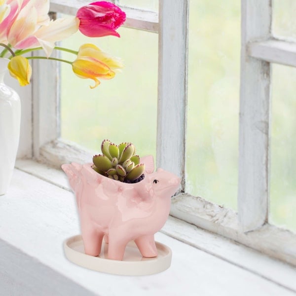 Keramisk dinosaur blomsterpotte, sukkulent potter kaktus beholder planter, sukkulent blomsterpotte mini planter potter - rosa