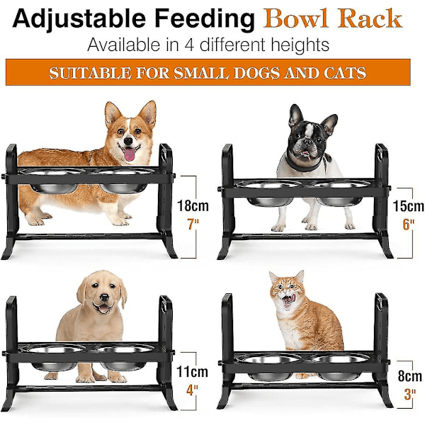 Høydejusterbare hundematboller i stål, justerbar til 4 høyder