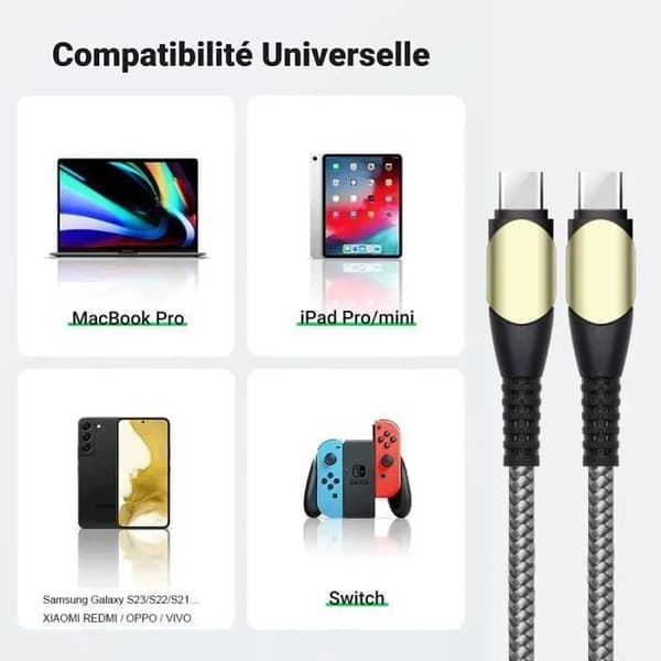 Fast Charger 25W - compatible with iPhone - USB-C - 60W cable - Black - 1 meter - e.f.connection Svart