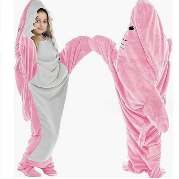 Hajformad sovsäcksfilt, tecknad djurjumpsuit i flanell, herr- och damkläder för hemmet, hajpyjamas, ljusrosa haj, L 190 (passar för 1,51 m–1,68 m)