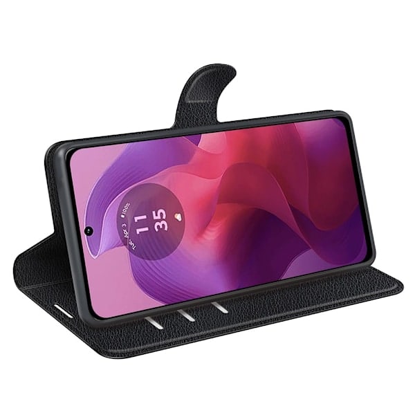 Motorola Moto G04 4G/G24 4G Etui Litchi Læder Sort