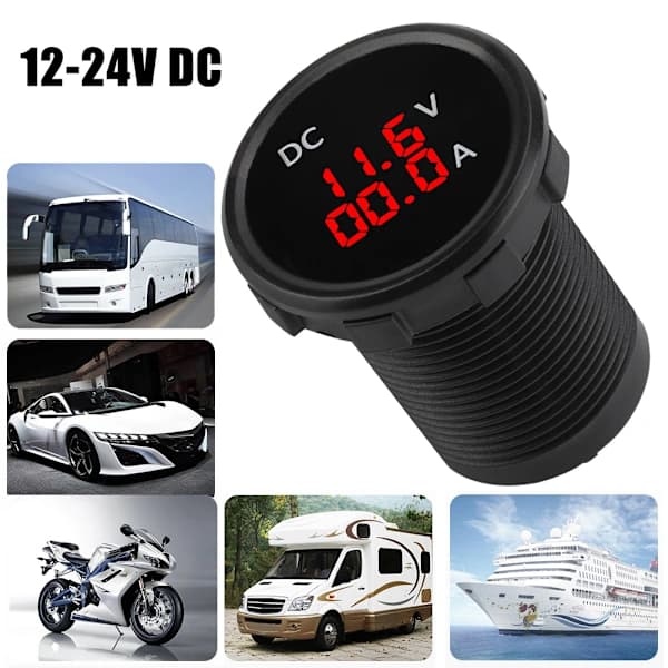 12-24V Digital Voltmeter Amperemeter Spännings Strömmätare Röd LED-display för bilmotorcykelbåt[CO]