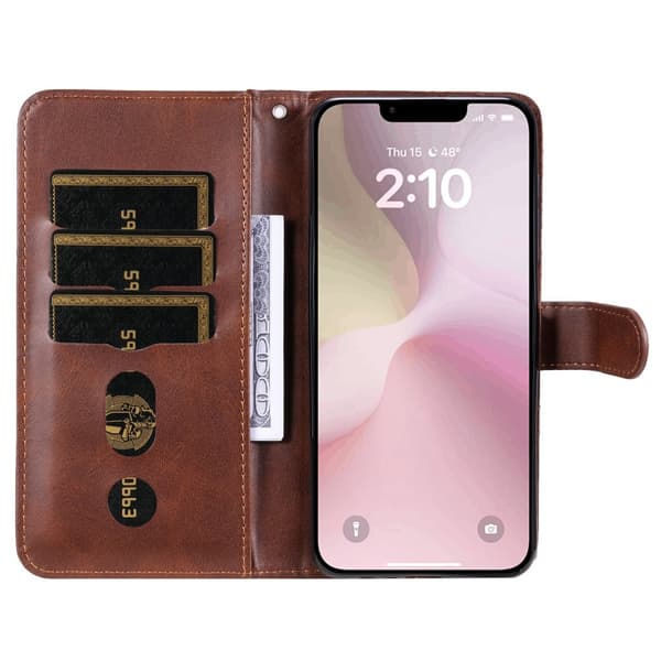iPhone 16e Classic Zipper Wallet Case - Brown Brun brown