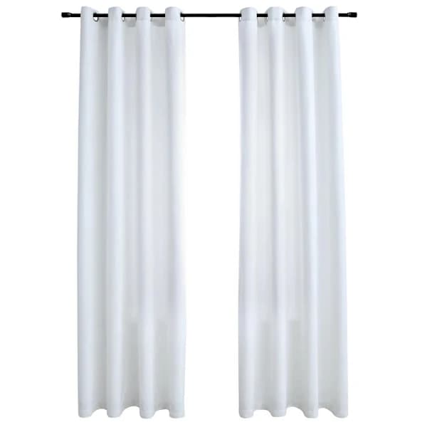 Mörkläggningsgardiner, 2-pack med metallringar, mockakänsla, polyester för vardagsrum sovrum, benvit 140 x 175 cm Vit