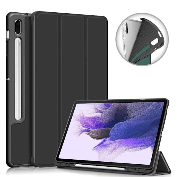 Galaxy Tab S7 FE/S7 Plus/S8 Plus Kolminkertainen Kotelo Kynätelineellä Musta Musta