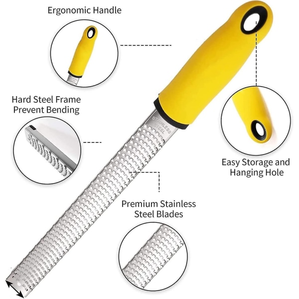 Kjøkkenostjern & sitronzester - ergonomisk håndtak - enkelt å rive eller rive sitron, appelsin, sitrus (1 stk, gul) Z