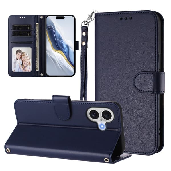 iPhone 17 Wallet Case Leather with Wrist Strap - Blue Blå 67