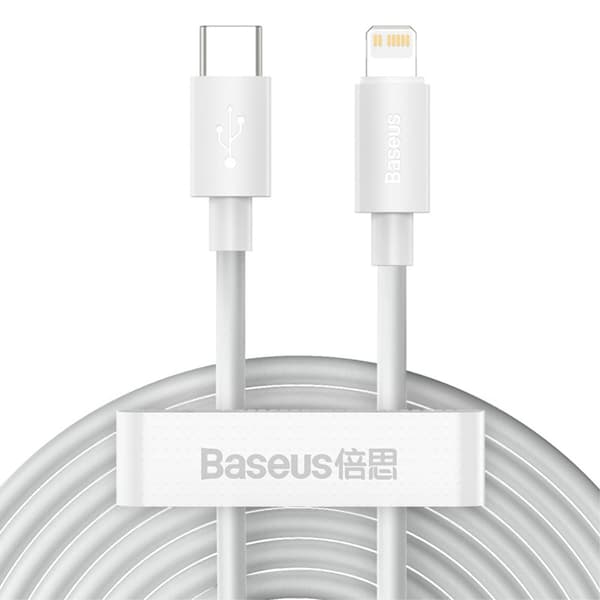 2-PAKKE BASEUS Wisdom 1.5m 20W Type-C - Lightning Kabel - Hvit White Vit