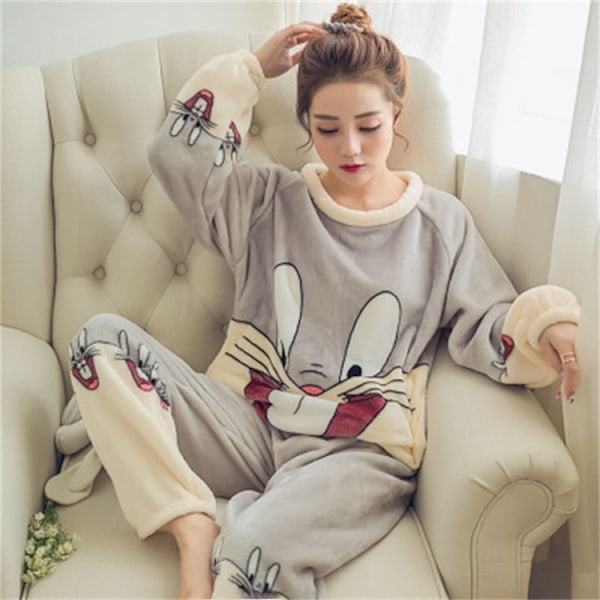Vinterflanellipyjamapaita, koralli fleecepyjama, naisten paksumpi piirroselokuva, naisten kotiasu, plus fleece, talvi XL