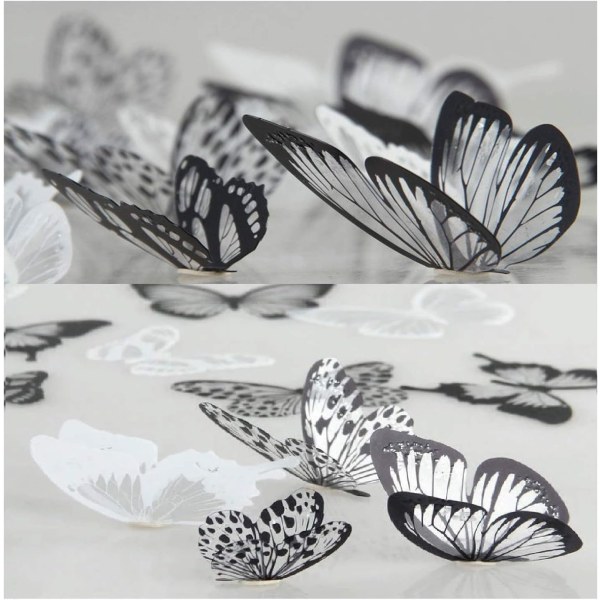 36 3D Butterfly Tapestry svarta och vita plattor