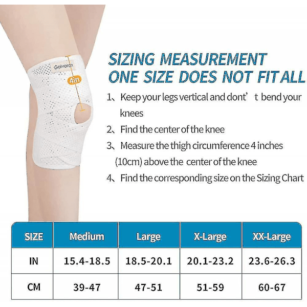 Knæstøtter med sidestabilisatorer til meniskskade, knæsmerter, korsbåndsskade, ledbåndsskade, gigt, skadesrehabilitering - Åndbare, justerbare knæstøtter - Hvid