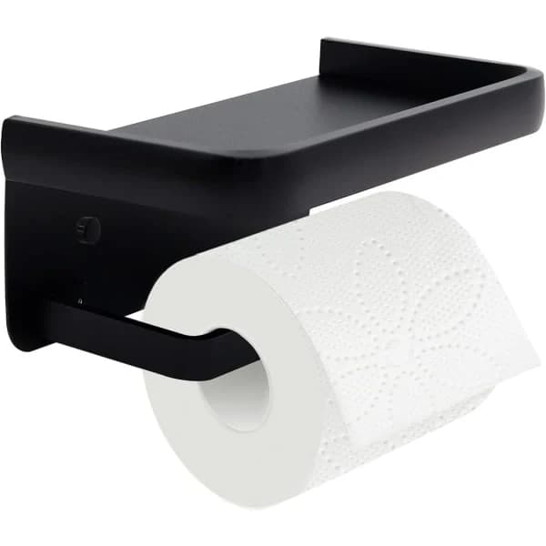WC-paperiteline hyllyllä, musta WC-paperiteline