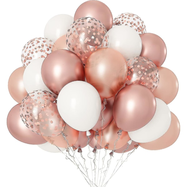 Roséguld och vita ballonger, 50 st 12 tum roséguld konfettiballong roséguld latex partyballonger set för födelsedagsfest bröllopsfest dekoration